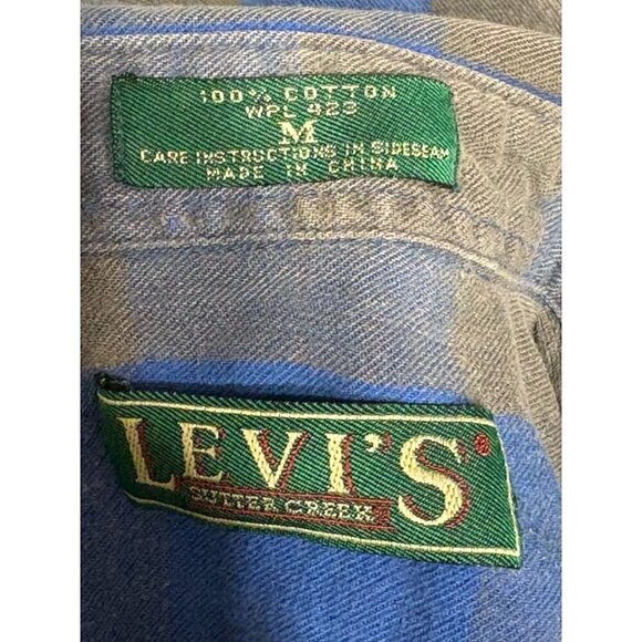 Vintage Levi's Mens Medium Blue & Gray Plaid Button-Down Big E Shirt RARE - Picture 9 of 10